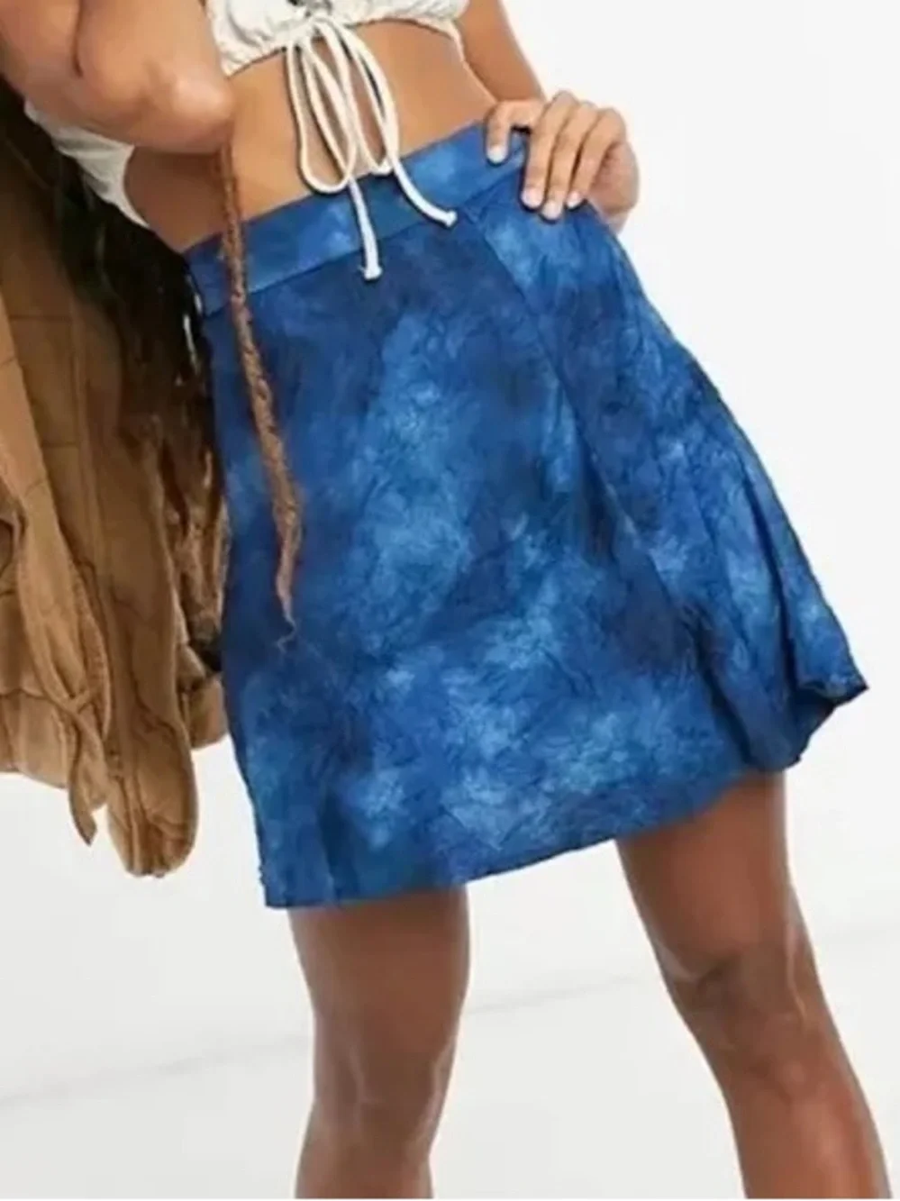 Free People Martine Flirt Mini Skirt Women’s 4 Blue Tie Dye High Rise Boho